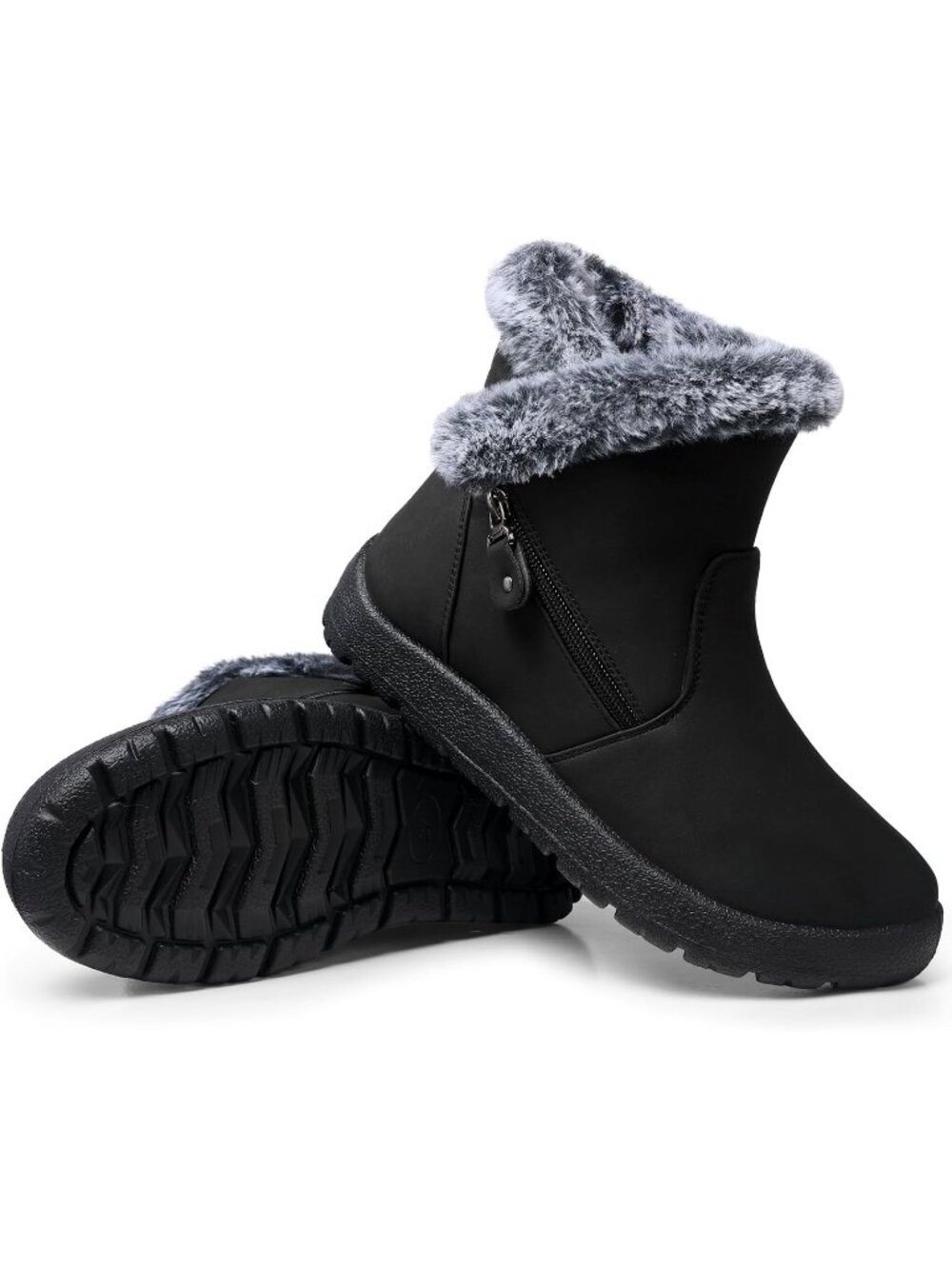 Women's Black Winter Snow Boots Waterproof Ankle Warm Fur Lined Boots Non-Slip
